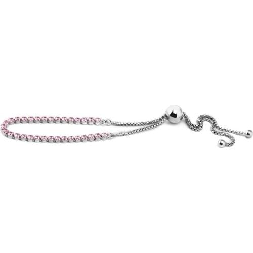 Sparkling Strand Bracelets with Pink CZ 100% 925 Sterling Silver Jewelry Free Shipping