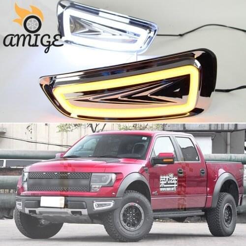 LED DRL Daylights For Ford Raptor SVT F150 F-150 2010 2011- 2014 Yellow Turn Signal Headlamps LED Daytime Running Headlights