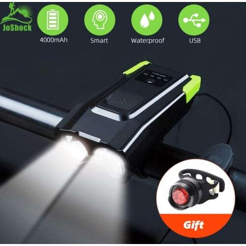 JOSHOCk 2000mAh 4000mAh Bicycle Light With Horn USB Rechargeable 10000 Lumens LED Light For Bike Cycling Lamp With Taillight