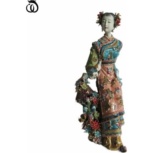 WU CHEN LONG Classical Flower And Bird Beautiful Women Statue Retro Lady Art Sculptures Ceramics Crafts Home Decorations R6962
