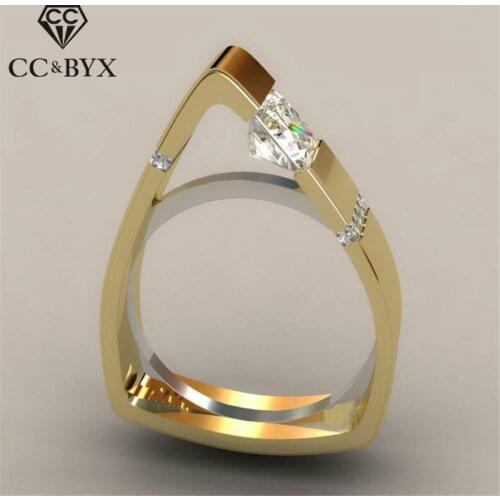 CC Rings For Women Luxury Jewelry Cubic Zirconia Triangle Yellow Gold Color Bridal Wedding Engagement Ring Drop Shipping CC2301