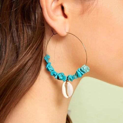 Trendy Vintage Boho Jewelry Green/Red Nature Stone Earring White Shell Pendant Circle Earrings for Women