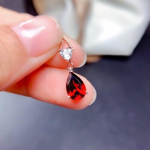 925 Silver Fashion Simple Temperament Pendant Rose Gold Plated Imitation Drop-shaped Ruby Color Treasure Necklace Women Jewelry