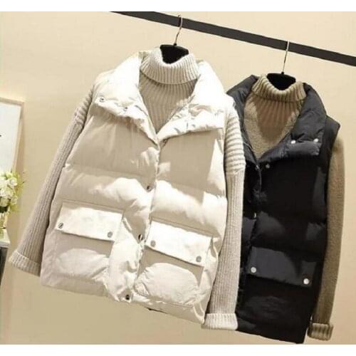 2021New Autumn Vest Chalecos Para Mujer Winter Vest Women Short Vest New Korean Stand Collar Down Cotton Waistcoat Female