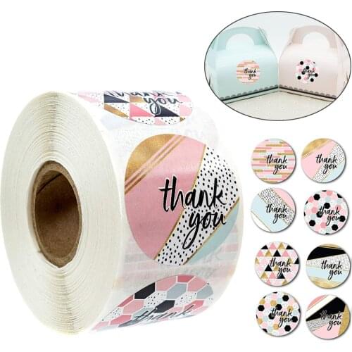 1 inches Geometric Modern Thank You Stickers / 8 Different Design Thank You Designs， 500 Thank You Stickers Per Roll