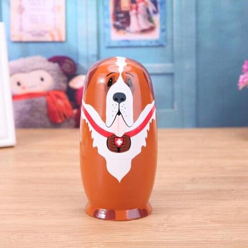 5pcs/lot Basswood Dog Type Matryoshka Dolls Handmade Russian Nesting Dolls Gift for Children Early Education
