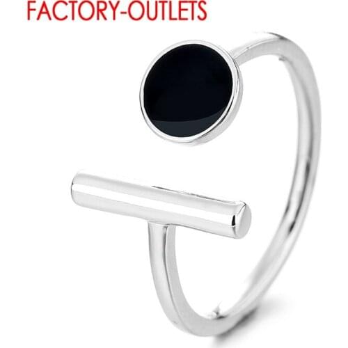 Adjustable 925 Sterling Silver Ring Black Zircon Geometric Elements Finger Rings For Women New Collection Fashion Bijoux