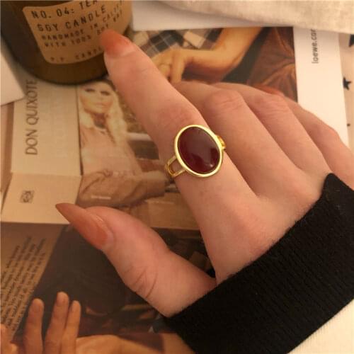 Big circle stone statement ring for women red garnet oval open cocktail ring adjustable hyperbole luxury fashion