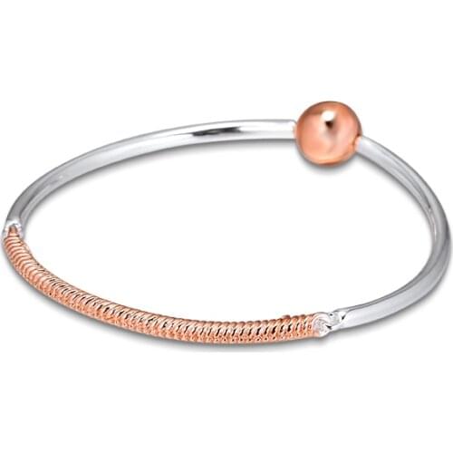 100% 925 Sterling Silver Bracelet Femme Moments Three-Link Rose Bangles Bracelets for Women Fashion Jewelry Pulseira