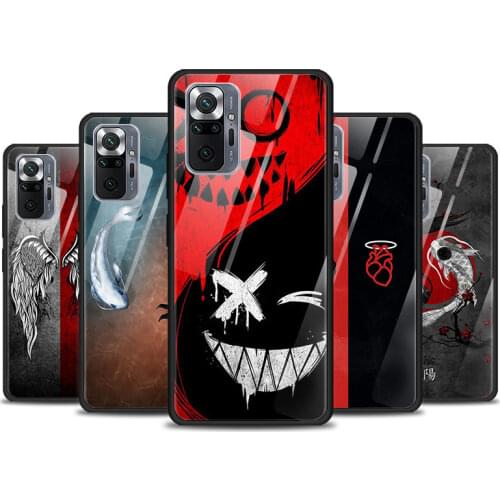 Angel Demon Smiley Yin Yang For Xiaomi Redmi K40 K30 K20 9T 9C 9A 9 8A 7 Pro Plus Tempered Glass Phone Case