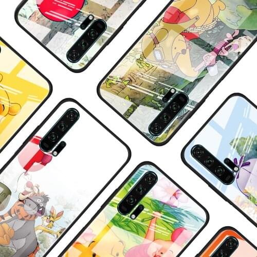 Pooh Bear Cute for Honor 30 20 10 9X Pro Plus Lite 8X Huawei Y8P Y6P Y5P Y9 Y7 Y6 2019 Tempered Glass Phone Case