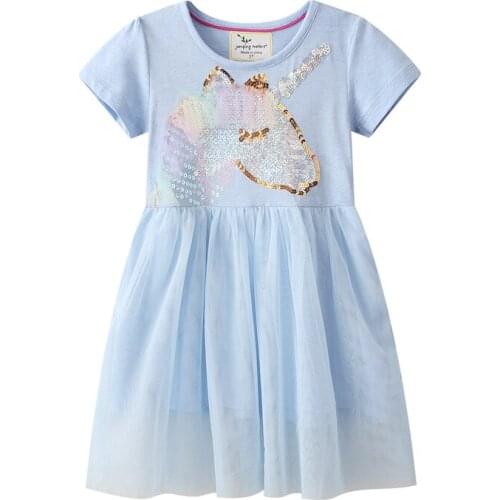 New 1 7 Years Baby Girls Unicorn Flower Print Dresses Clothes Kid Summer Princess Dress Children Party Ball Pageant Dress Outfit