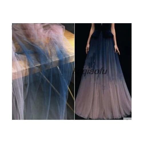 Gradient mesh fabric Light translucent blue gradient powder dress dress fashion creative fabric