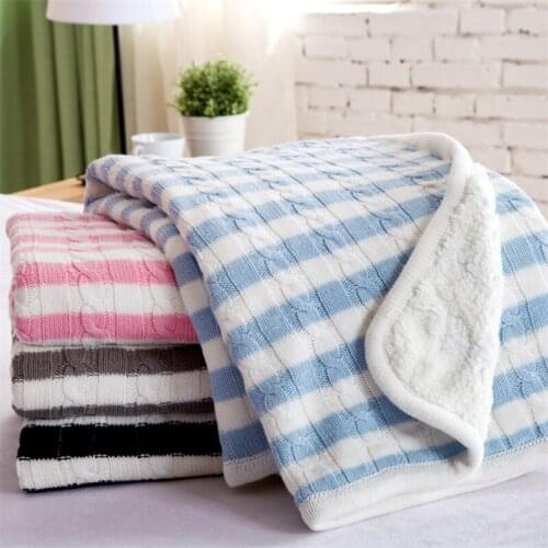 100X120cm cotton stripes cable knitted blanket winter thick weighted blanket sherpa knitting blanket kids blanket sofa throw