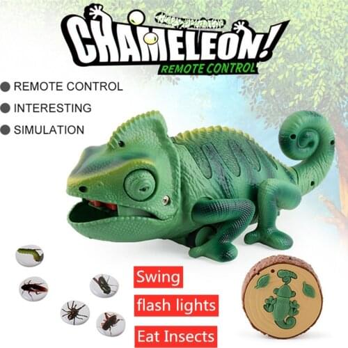 Intelligent Smart Robot 2.4G Remote Control RC Chameleon Telescopic Tongue Tail Swing High Simulation Eat Insects Flash Lights