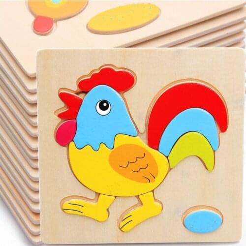 Baby Jigsaw Toys Wooden 3D Puzzle Cartoon Animal Kids Educational Puzzles Children Tangram Shapes Learning Jigsaw