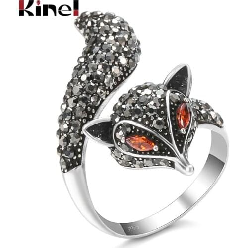 Kinel Romantic Style Rings Cute Little Fox Fashion Jewelry Valentines Day Ring Holiday Gifts for Daughter Party Decoration