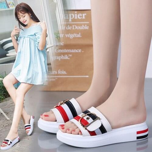 Leather Fashion Sandals And Slippers Womens Summer New Outdoor Soft-soled Outer Wear Student Casual Slope Heel Platform Sandals
