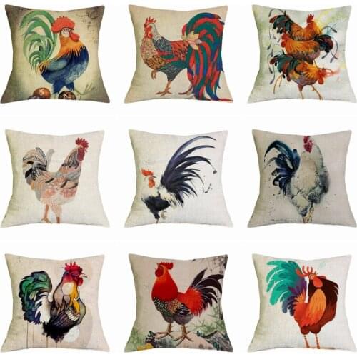 Colorful Chicken Rooster Pillow Case Throw Pillowcase Cotton Linen Printed Pillow Covers For Office Home Textile
