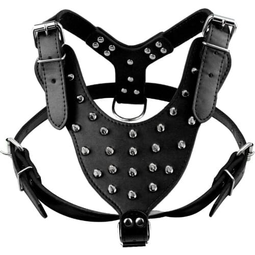 Cool Spiked Studded Leather Dog Harness Adjustable For Medium Large Dogs Pitbull Bulldog Boxer Mastiff Walking Training