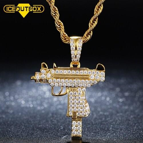 Cool Gothic Hip Hop UZI Kolye GUN Shape Pendant Necklace Gold Black Silver Color Army Style Male Chain Men Necklaces Jewelry