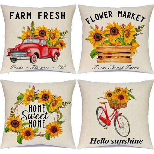 Sunflower Summer Pillow Covers 18 X 18 Set Of 4 Summer Decorations Farmhouse Pillows Cushion Cover Case For Home Decor-ABUX