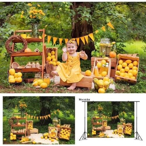 Mocsicka Lemon Fruit Backdrop Forest Outdoor Photography Background Newborn Portrait Photo Decorative Props Banner For Studio