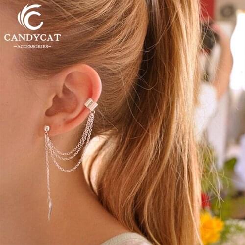 Trendy Leaf Long Tassel Drop Earrings For Women Personality Simple Single Ear Clip Fringe Earring Fashion Jewelry Gift Wholesale