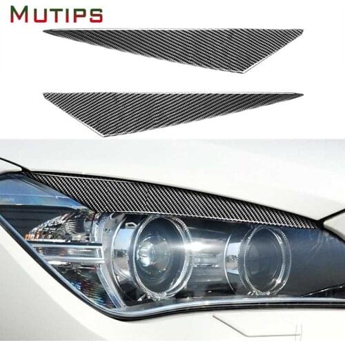 Mutips 2pcs Car Front Headlight Eyebrow Eyelids Decals Sticker Carbon Fiber Head Lamp Protection Cover For BMW X1 E84 2009-2014
