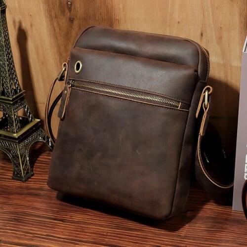 Crazy Horse Brown Shoulder Bag For Men Leather Genuine Cowhide Business Briefcase Casual Male High quality Office Crossbody Bags