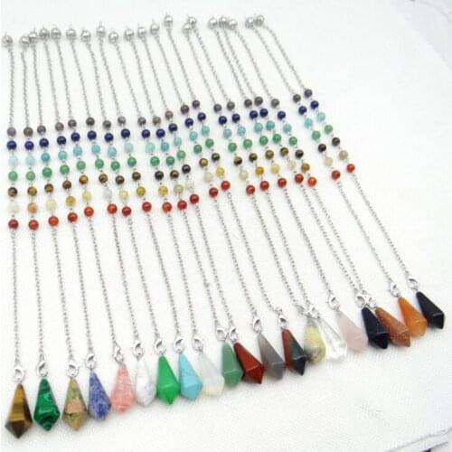 Natural Stone Quartz Crystal 7 Chakra Reiki Healing Pendule Pendant Hexagonal Pendulum For Reiki Healing Pendulum Men Women