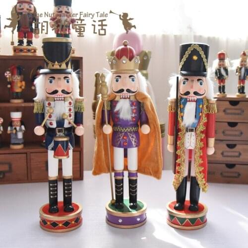 New 38Cm High Christmas Holiday Nutcracker King Drummer Soldier Vintage German Wooden Table Walnut Toy Zakka Dolls