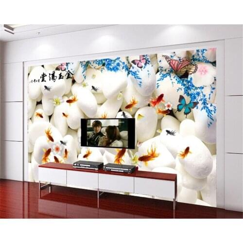 Wallpaper 3d Modern home background decoration wallpaper for walls 3d white pebble goldfish butterfly photo wallpaper Beibehang