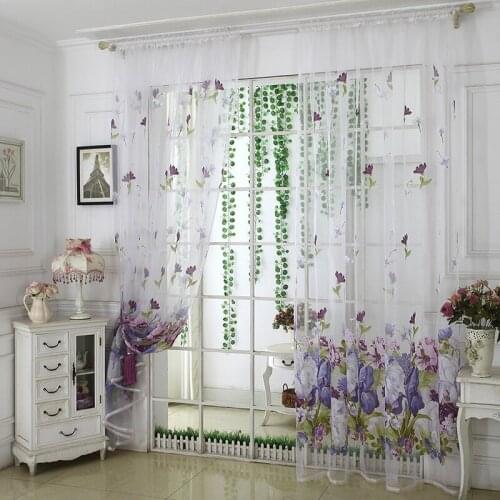 Window Curtain Drape Summer Decor Gauze Tulle Home Cafe Door Hangings Panels Flower Window Screenings