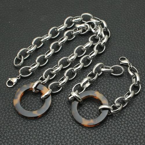 Wholesale Stainless Steel Vintage Jewelry Round Silver Color Bracelet Necklace Sets For Woman SBJEHDCH
