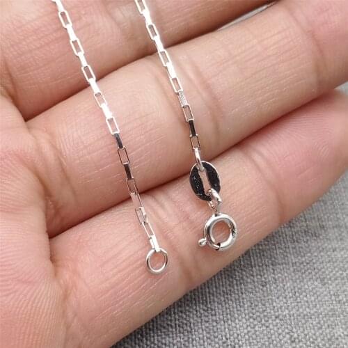 Sterling Silver Rectangle Cable Chain Necklace w/ Rhodium Plated 0.5mm 16" 18"