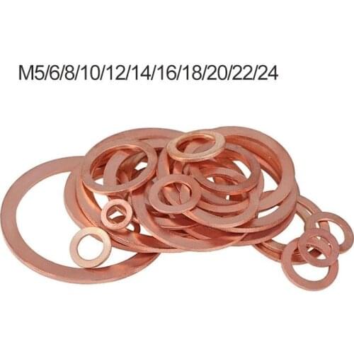 Free shipping M5 M6 M8 M10 M12 M14 M16 M18 M20 M22 M24 Boat Red Copper Crush Sealing Washer Flat Seal Gasket Ring