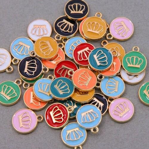 10Pcs/Lot 12*15mm KC Gold Color Tone Alloy Enamel Cute Heart-Shaped Crown Charms Pendant For DIY Earring Jewelry Ornament
