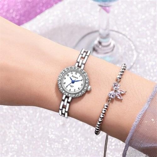 Simple Silver Women Fashion Watches Rose Gold Luxury Diamond Ladies Wristwatches Woman Bracelet Quartz Watch With Blue Pointer
