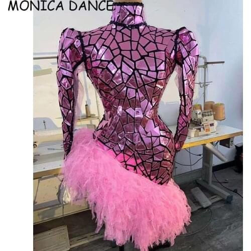 Sexy Shining Rose Pink Mirrors Sequins Dress Evening Party Wear Dress Singer Birthday Celebrate Sexy Dance Dress