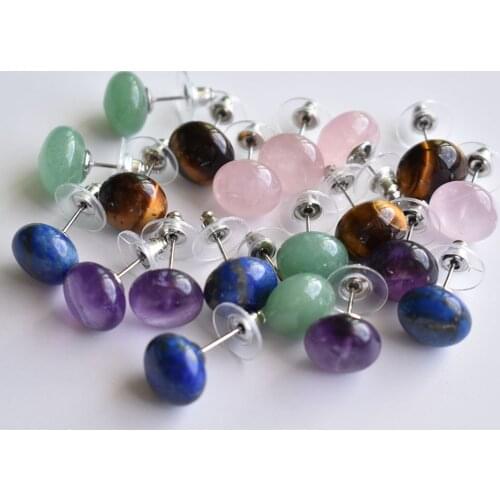 Wholesale 10pcs/lot Natural Stone Stud Earrings Crystal Quartzs Round Ball Beads Silver Color Fashion Ear Jewlry for Women Girl