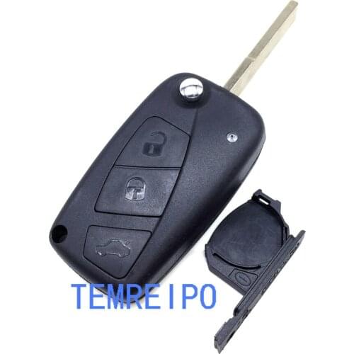 10pcs/lot 3 Buttons Folding Car Keys For Fiat Flip Remote Key Shell With Battery Holder on side