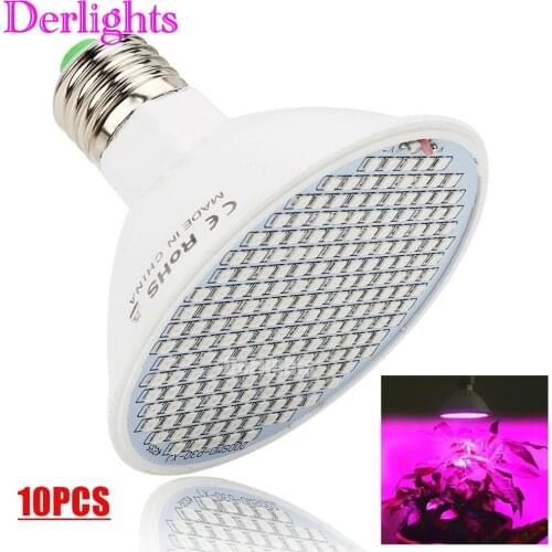 10pcs/Lot 200 LED Grow Light E27 85-265V Full Spectrum Plant Lamp for Indoor Plant Greenhouse Hydroponics Flowers Vegs Wholesale