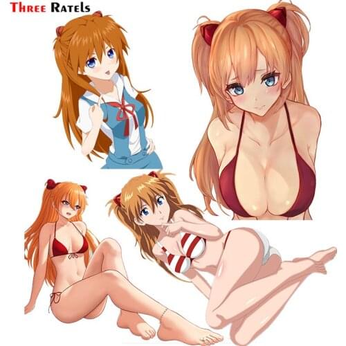 Three Ratels F341 Funny Cartoon Souryuu Asuka Langley Swimsuits Sticker For Skateboard Luggage Refrigerator Notebook Auto Decor