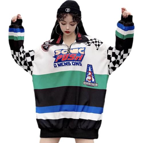 Harajuku Streetwear Bomber Thin Hip Hop Jackte Windbreaker Punk Boyfriend Loose Korean Racing Overcoat Women Ladies Loose coat