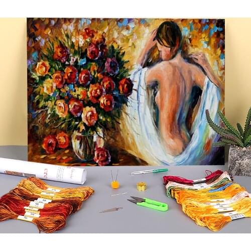 In The Dressing Printed Canvas 11CT Cross Stitch Patterns DIY Embroidery DMC Threads Sewing Handmade Handiwork Hobby Decor