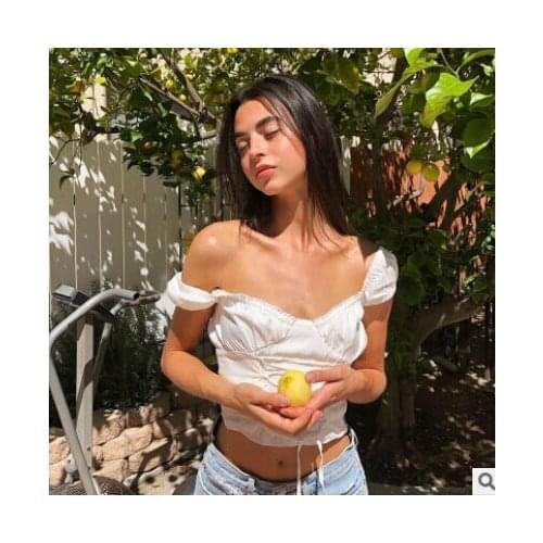 2021 Summer Woman Girls Off shoulder Solid White Bandage Slim Shirt Tops High Street Women Clothes