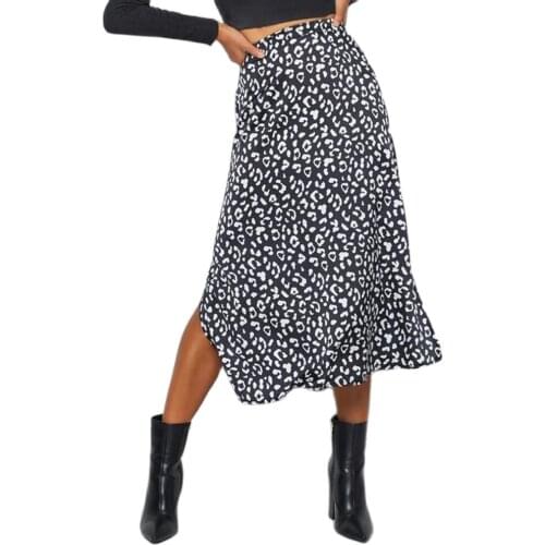 2021 Spring Summer Women Mid-Calf Skirt Sexy Leopard Wrap Print Chiffon Split Skirt Casual Fashion Zipper Elegant Clothes