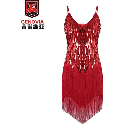 Women Sexy Latin Dance Costumes 1920s Great Gatsby Flapper Party Dress Tassel Fringes Sequin Dresses Ballet Dancers Performance