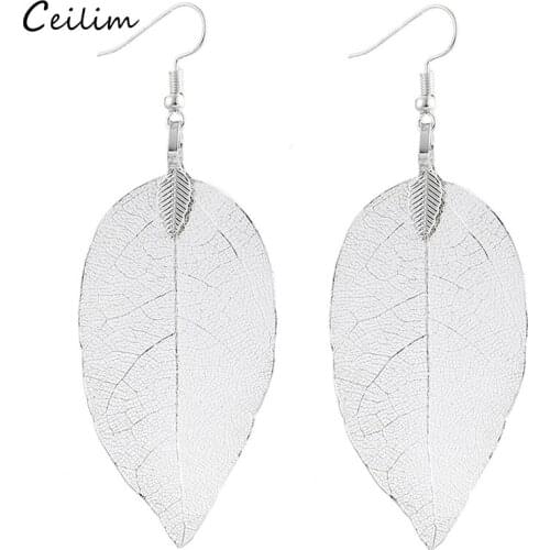 Big Leaves Earrings for Women Silver Color Long Dangle Statement Earring Fashion Party Jewelry 2019 New